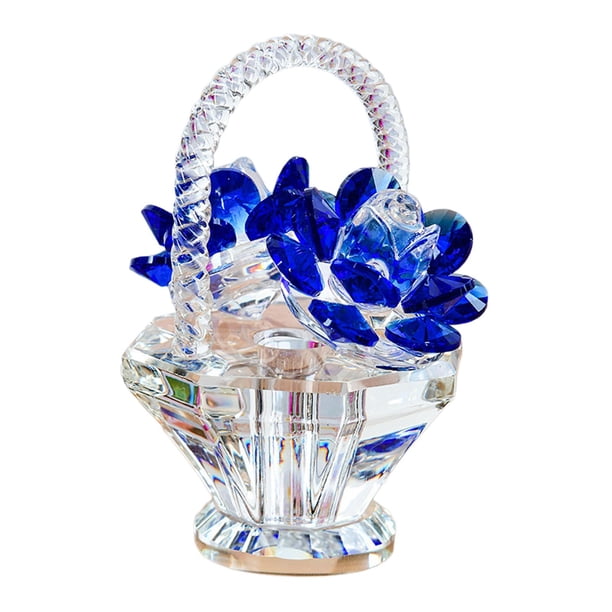 Cesta de flores brillante, adorno de cristal, figura decorativa, obra de arte, pisapapeles Azul