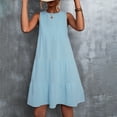 thumbnail image 2 of QLEICOM Summer Dress, Plus Size Casual Dresses, Women Holiday Solid Round Neck Sleeveless Party Beach Loose Dress, Beach Dress Sun Dresses Blue XXL, 2 of 6