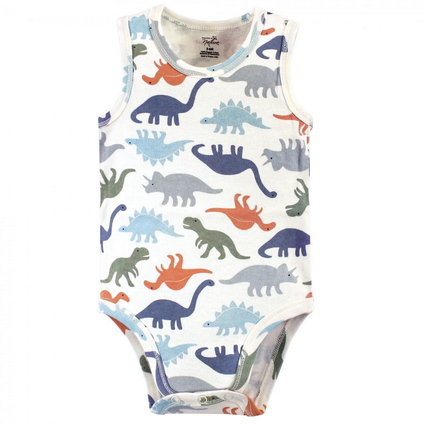 Touched by Nature Baby Boy Organic Cotton Bodysuits 5pk, Bold Dinosaurs, 3-6 Months