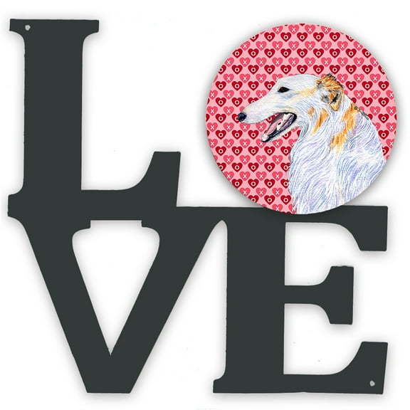 Borzoi Hearts Love and Valentines Day Portrait Metal Wall Artwork LOVE