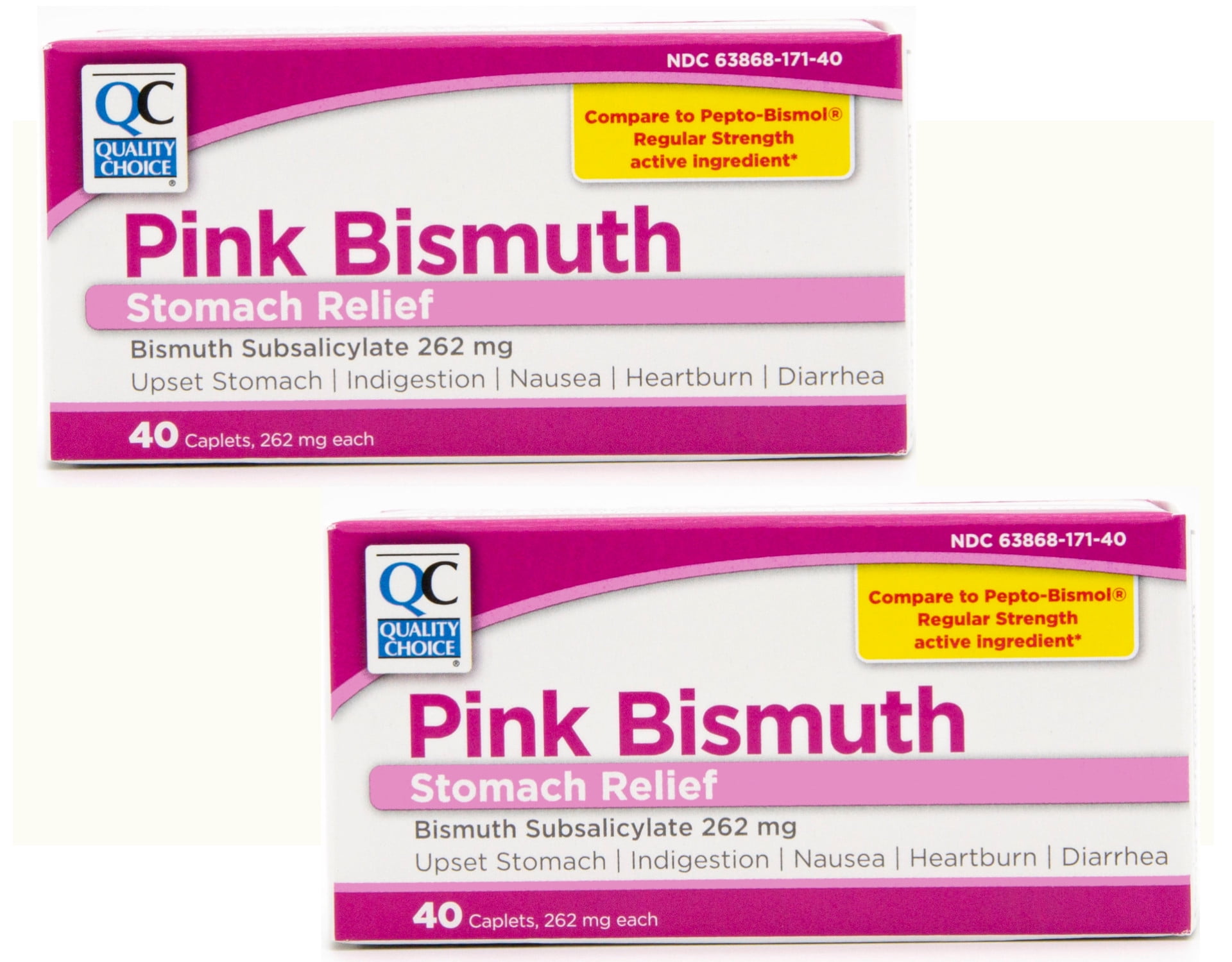2 Pack Quality Choice Pink Bismuth Caplets 40 Count Each