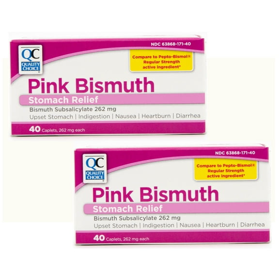 2 Pack Quality Choice Pink Bismuth Caplets 40 Count Each