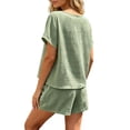 thumbnail image 6 of PIWHJQK Women 2 Piece Set Loungewear Shorts Set Women Fashion Solid Crew Neck Short Sleeve Shorts Set Breathable Women Outfits Sets, 6 of 7