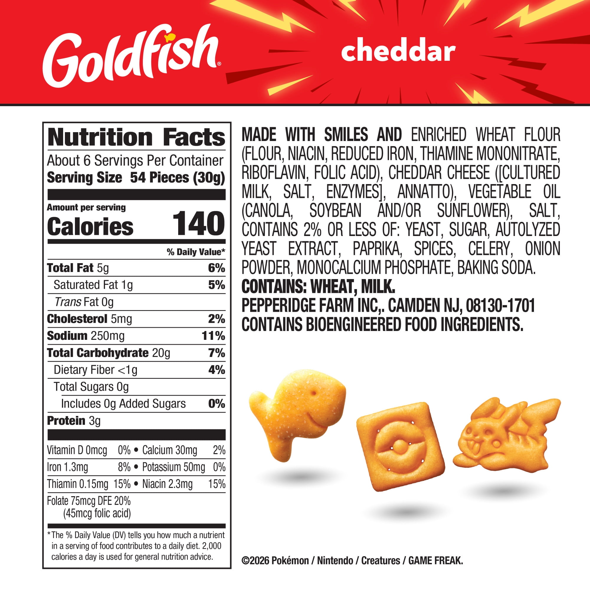 (4 pack) Goldfish Pokémon Cheddar Cheese Crackers, 6.6 oz Bag