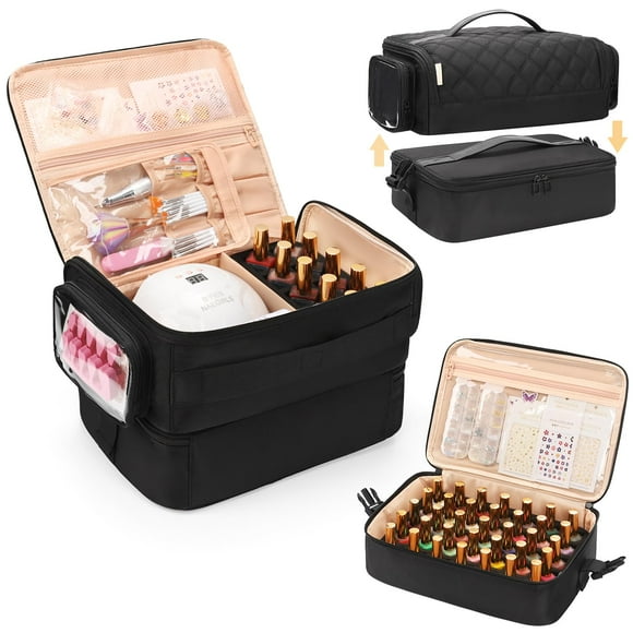 Organizador de esmaltes de uñas OCHEAL con capacidad para más de 45 botellas con lámpara, color negro