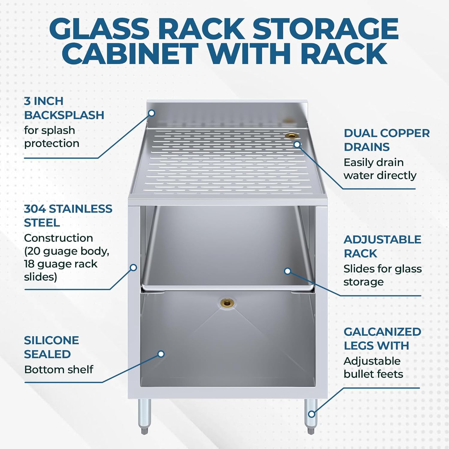 22.5" x 24" x 30" Stainless Steel Glass Rack Storage Cabinet with Built-In Rack | Commercial Glass Holder Organizer for Bar, Restaurant, Kitchen