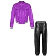 thumbnail image 6 of renvena Boys Girls Jazz Hip Hop Dance Bomber Jacket with Jogger Sweatpants Set 2Pcs Sports Suit Purple&Black 10, 6 of 7