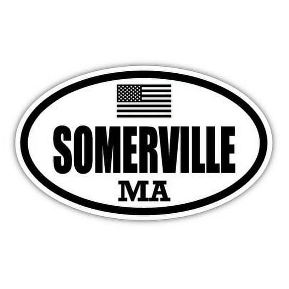 Somerville MA Massachusetts Middlesex County Stealthy Subdued Old Glory US Flag Oval Euro Decal Bumper Sticker 3M Vinyl 3" x 5"