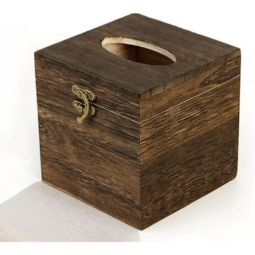 Wooden Tissue Box Square with Hinged Lid, Napkin Dispenser, Suitable for Home Decoration, Bedroom, Dining Table, Office (5.12" x 5.12" x 2.76")