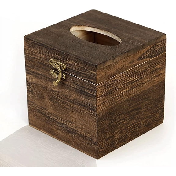 Wooden Tissue Box Square with Hinged Lid, Napkin Dispenser, Suitable for Home Decoration, Bedroom, Dining Table, Office (5.12" x 5.12" x 2.76")