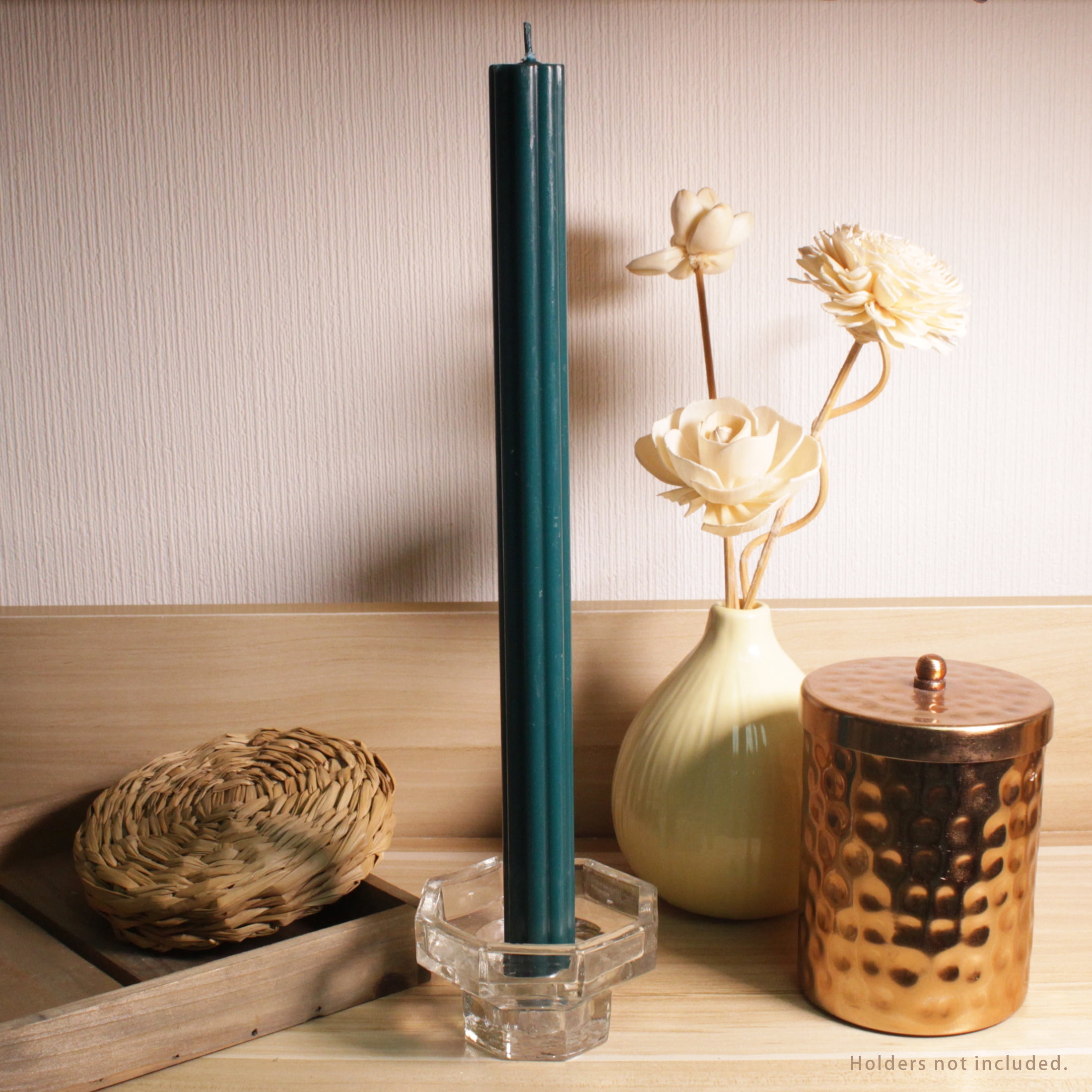 Better Homes & Gardens Unscented Dark Green Taper Candles, 2-Pack, 11 in