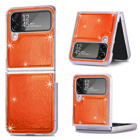 Glitter Case for Samsung Galaxy Z Flip 4, Luxury Anti-Drop Galaxy Z Flip 4 Case for Women Girls, Shockproof Protective Cover Non-Slip Case for Samsung Galaxy Z Flip 4 2022 - Orange