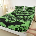 thumbnail image 3 of Manfei Western Damask Print Queen Sheet Sets for Kid, Black Green Bat Flat Sheet, Halloween Theme Queen Fitted Sheet, Lightweight Room Decor, 4-Piece, 3 of 7