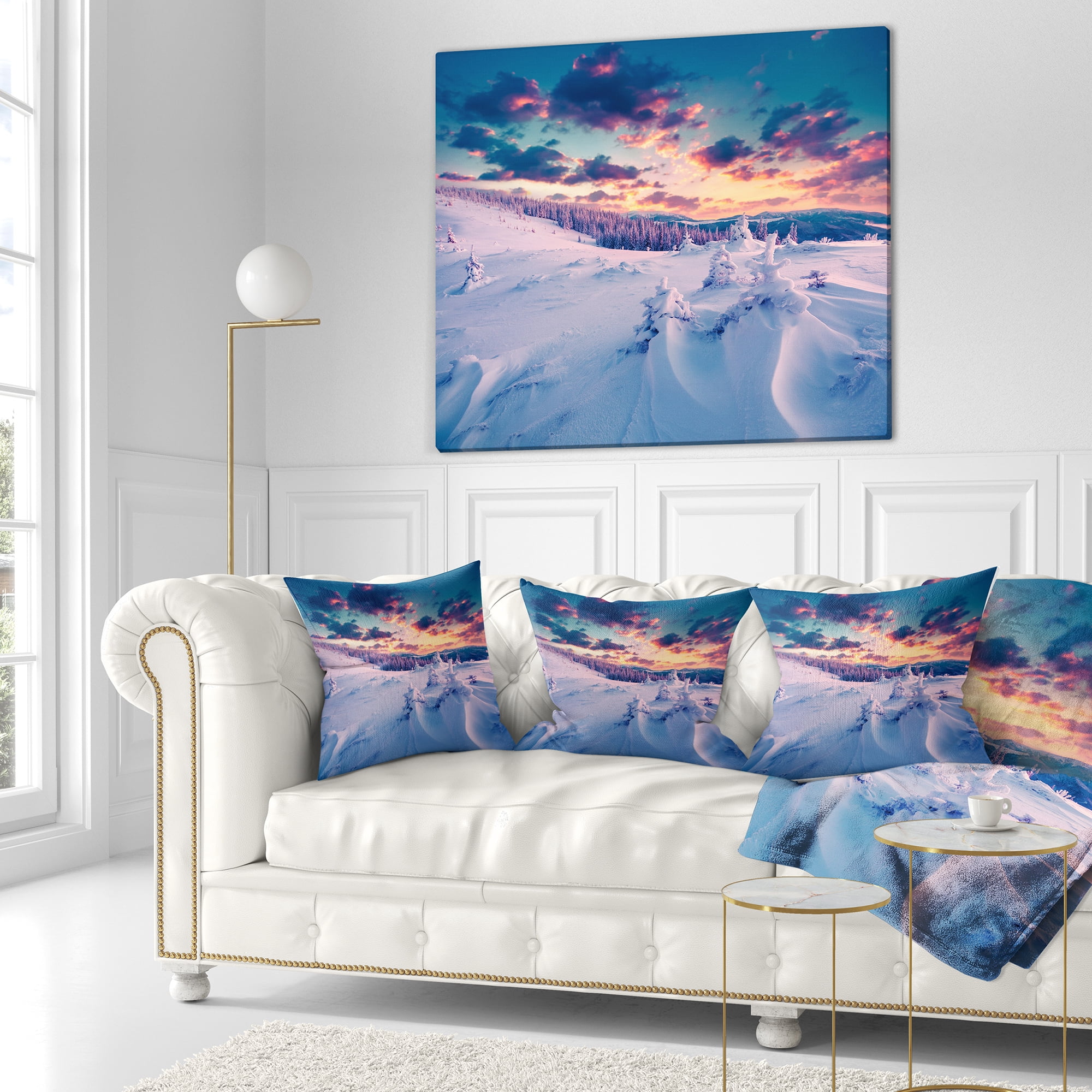 Designart Winter in Carpathian Mountains - Landscape Photography Throw Pillow - 16x16