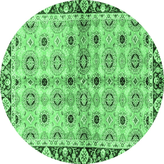 Ahgly Company Indoor Round Abstract Emerald Green Modern Area Rugs, 5' Round