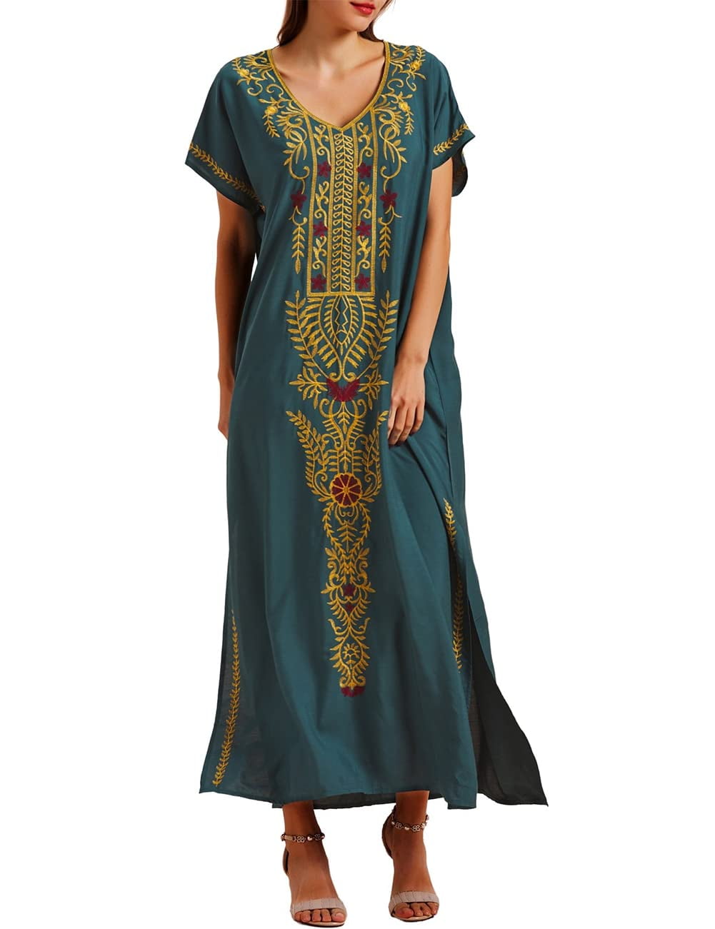 Bsubseach Women Summer Beach Long Dress Kaftan Swimsuit Cover up V Neck