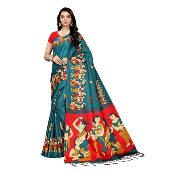 Multi color khadi cotton saree/sari with running blouse For Women/Girls