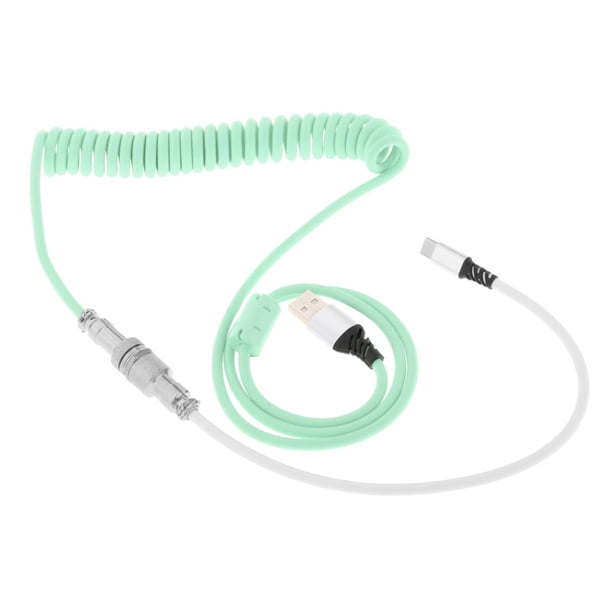 Cable USB tipo C en espiral, cable USB C dividido para teclado mecánico, carga de teléfono Azul Blanco (Actualizado)