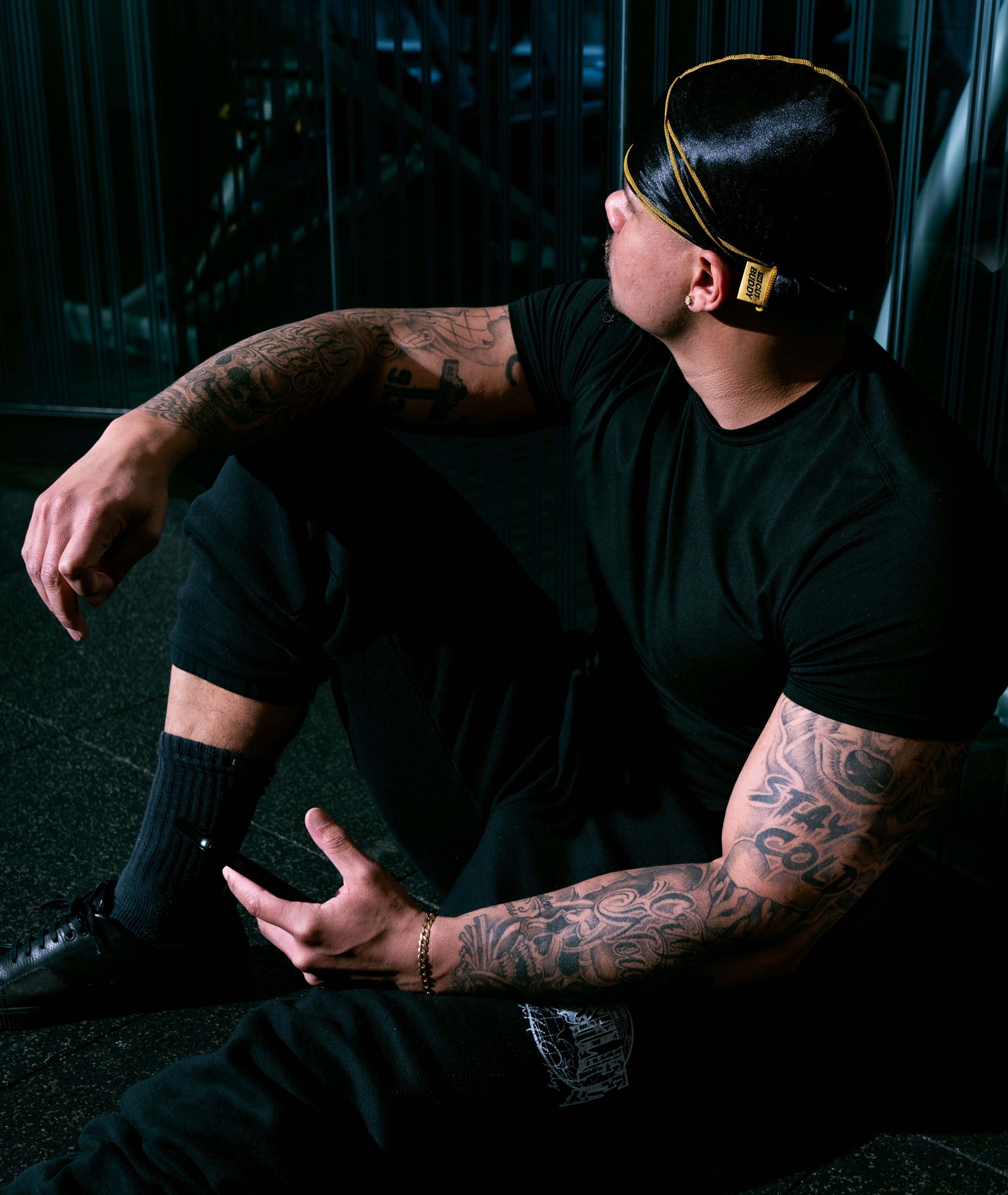 The Cut Buddy - Nick Wavy Collection - 360 Waves Silky Satin Durag Hair Cap for Men - Black/Yellow