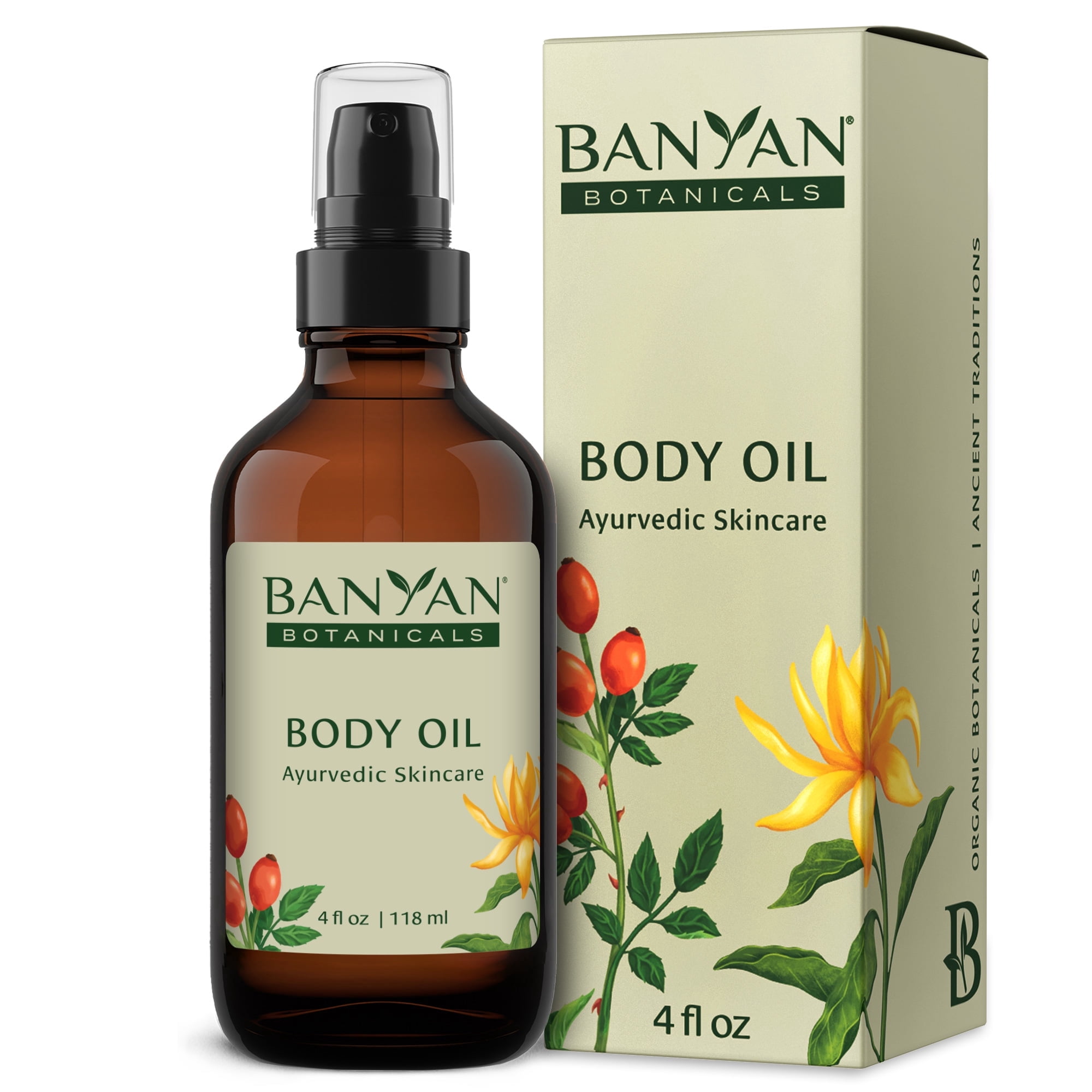 Banyan Botanicals Body Oil – Lightweight & Non-Greasy Body Oil – Ayurvedic Skin Care with Organic Jojoba Oil for Soft, Smooth Skin – 4 oz – Non-GMO, Cruelty Free, Paraben Free Massage Oil