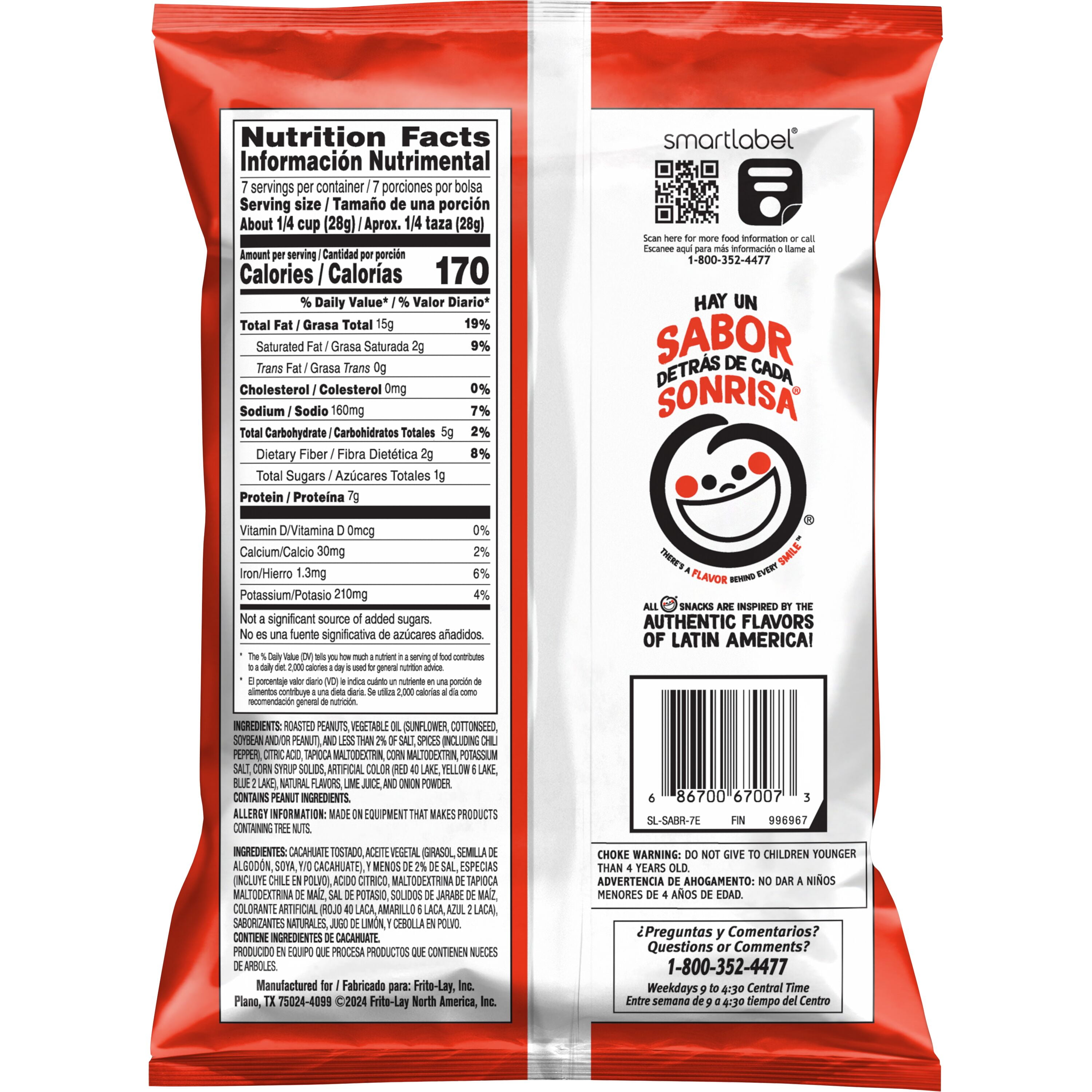 (12 pack) Sabritas Chile and Lime Flavored Peanuts, 7 oz Bag