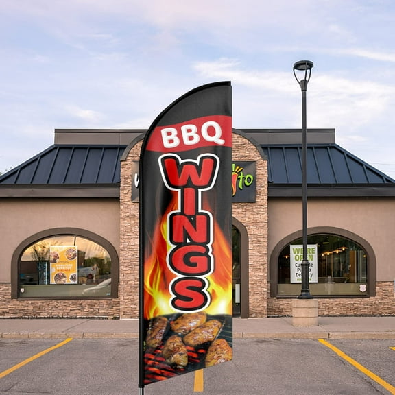 QSUM BBQ Wings Sign Feather Flag,8FT BBQ Wings outdoor advertising flag, BBQ Wings Business Sign,BBQ Wings Swooper Flag（FLAG ONLY）