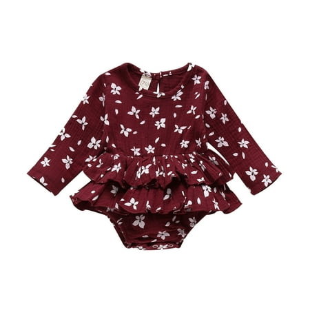 

Utoimkio Newborn Baby Girls Floral Long Sleeve Romper Infants Ruched Jumpsuit Crew Neck Bodysuit Baby Outfits Set Size 3-18M