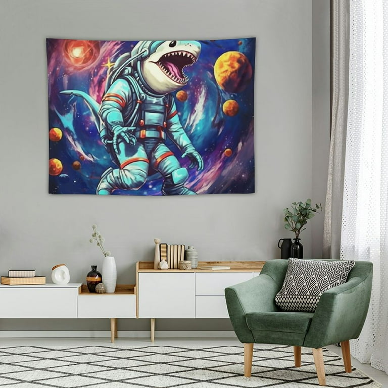 CANFLASHION Funny Space Astronaut Shark Tapestry Trippy Galaxy Universe Planets Cool Tapestries for Teens Boys College Dorm Bedroom Grunge Room Poster Walmart