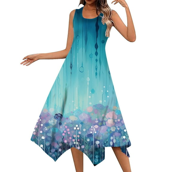 Women's Casual Summer Dress Sleeveless Handkerchief Hem Long Tank Dress Beach Dress With Pockets