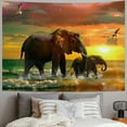 thumbnail image 2 of PRATYUS Animal Theme Tapestry Safari Art, Africa Elephant and Baby Playing in Ocean at Sunrise Nature  Art Hanging for Bedroom Living Room Dorm Wall Blankets Home Decor Painting, 2 of 6