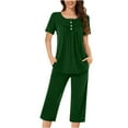 thumbnail image 1 of Yuyuzo Pyjamas pour Femmes Ensembles Manches Courtes Col Rond Plissé Tunique Top Capri Pantalons avec Poches Pjs Ensembles Loungewear, 1 of 5