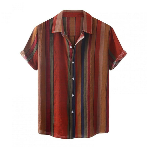 Mchoice Beach Shirts for Men,Men's Vacation Striped Shirts Casual Short Sleeve Button Down Printed Summer Vintage Beach Tops