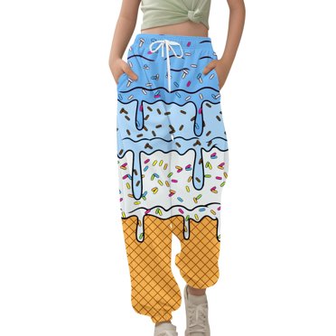 Kiijoy Toddler Girls Ice-Cream Print Sweatpants High Waisted Jogger Pants, Sizes 2-3