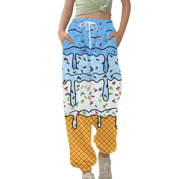 Kiijoy Toddler Girls Ice-Cream Print Sweatpants High Waisted Jogger Pants, Sizes 2-3