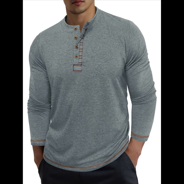 Camisetas Henley para Hombre, Larga Raglán, Informales, Ajustadas, Ligeras, de Moda. Gris M