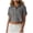 Grey, variant on Women's Button Down Crop Top Short Sleeve Lapel Blouse Patch Pockets Going Out Tee (Hot Pink, XXL)