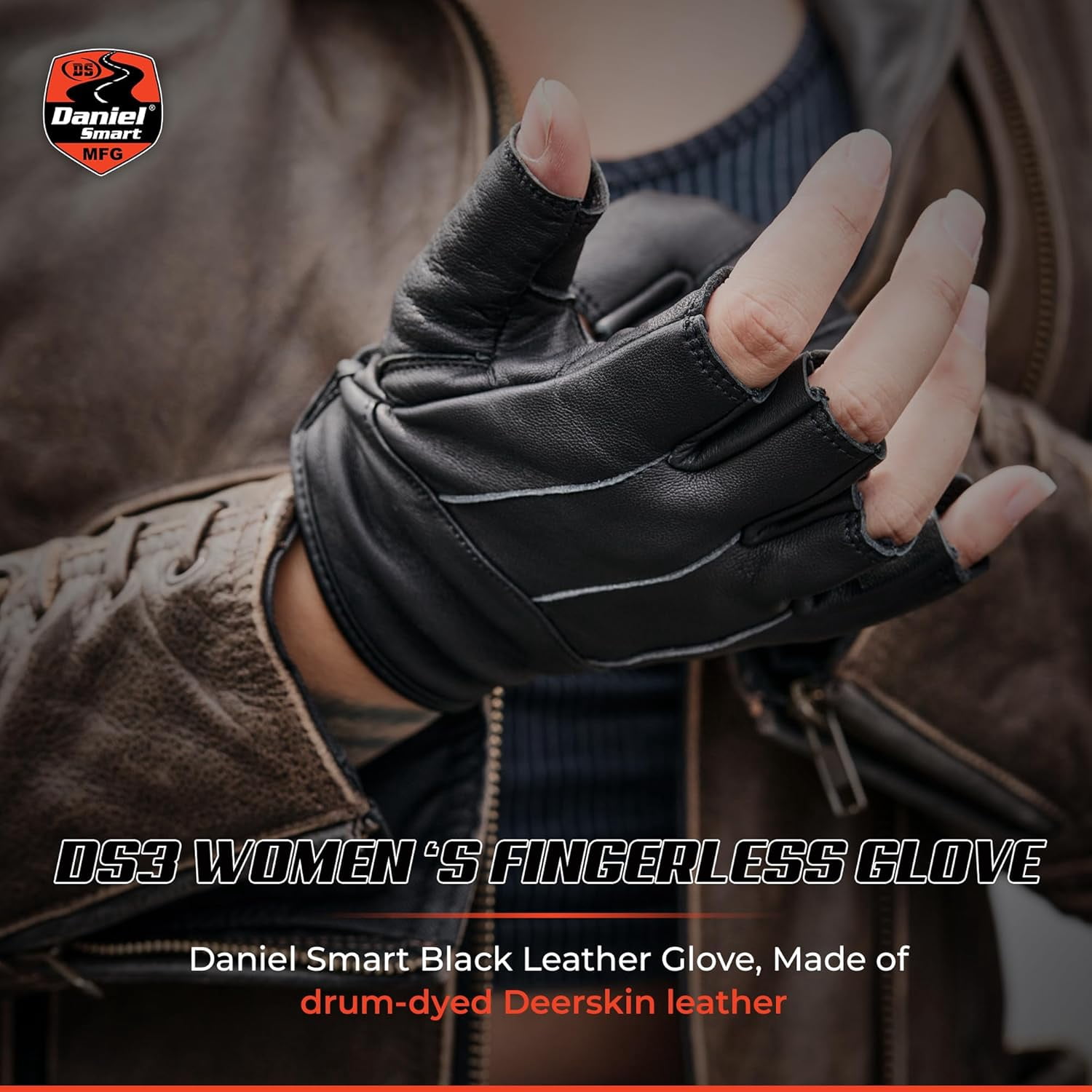 Daniel Smart Deerskin Leather Gloves – Fingerless Women Motorcycle Gloves with Gel Palm and Wrist Strap