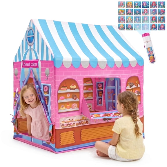 Play Tent for Kids, Ice Cream Playhouse Toy Play Tents with Flashlight Projector, Pink Play Tent for Girls Indoor & Outdoor Toys