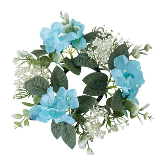 Wedding Candlestick Wreath Artificial Flower Plants Candle Aromatherapy Ring Holder Table Centerpiece Decor Lake Blue