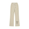 thumbnail image 4 of lcziwo Women's Plus Size High Waist Drawstring Linen Capris, Khaki, 4 of 4
