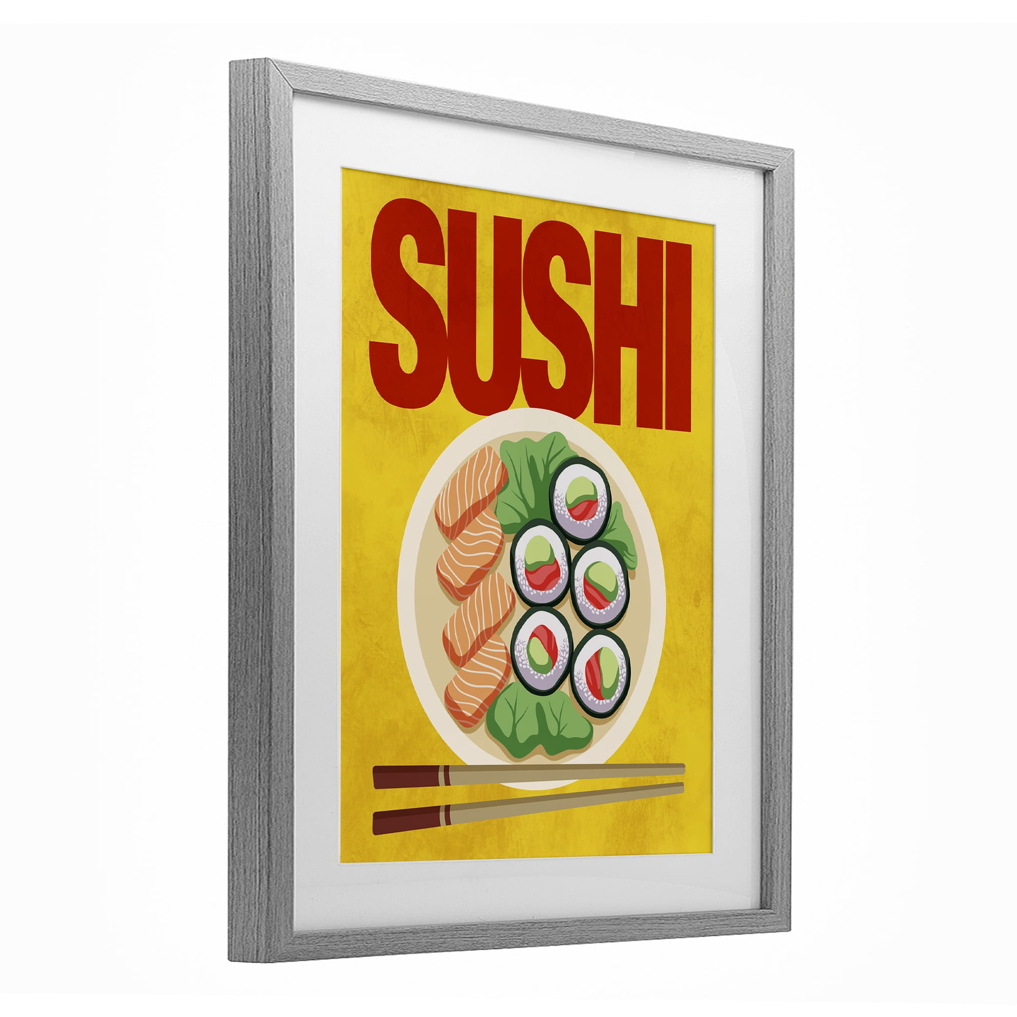Stupell Industries Bright Sushi & Chopsticks Gray Framed Print Under Glass, design by Marcus Prime