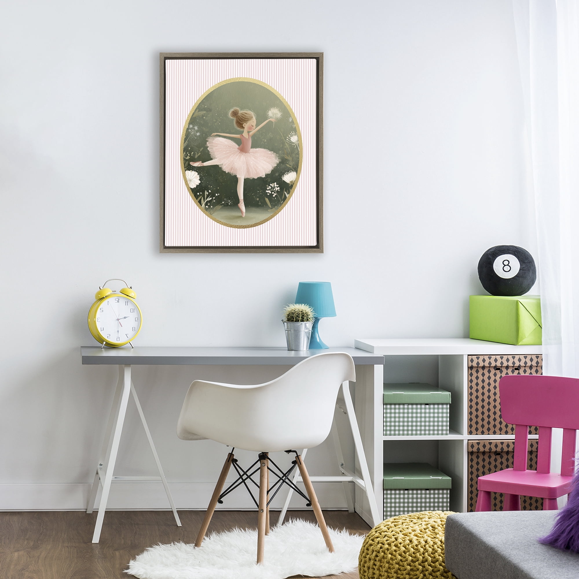 Stupell Industries Green & Pink Ballerina Brown Framed Floater Canvas Wall Art, design by Christine Simpson Art