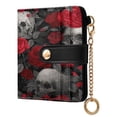 thumbnail image 2 of Small Wallet For Women Bifold Leather Pocket Coin Credit Card Holder With RFID Blocking Skulls&red Roses, 2 of 6