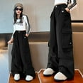 thumbnail image 4 of CHENge Girls Cargo Pants Elastic High Waist Drawstring Jogger Trousers Y2K Casual Loose Parachute Aesthetic Streetwear Sweatpants(Black-D,12-13 Years), 4 of 4