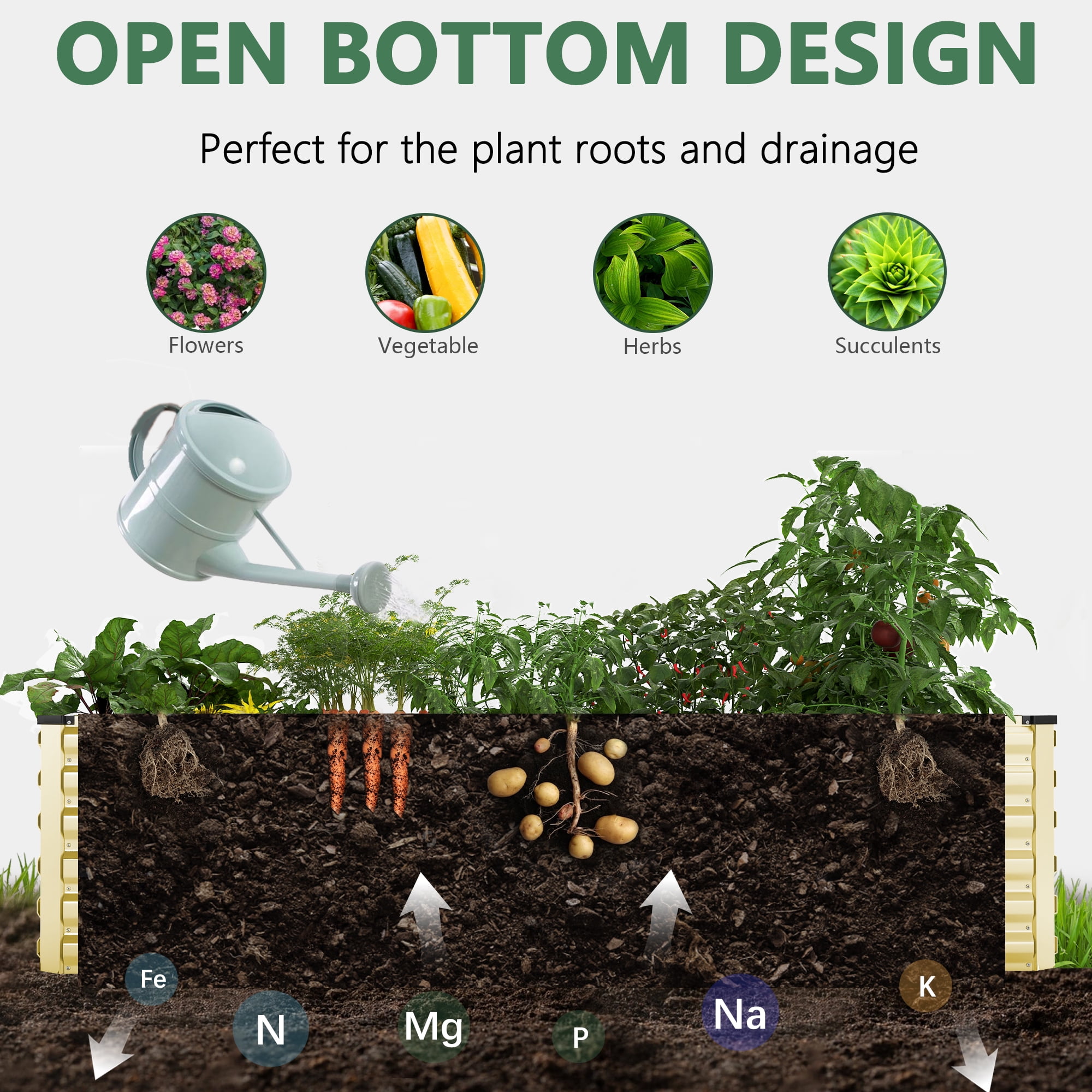 FOOWIN 2 Pack 8x4x2ft Outdoor Metal Raised Garden Bed,Planter Box for Vegetables,Flowers,Herbs w/478 Gallon Capacity, Cream Yellow