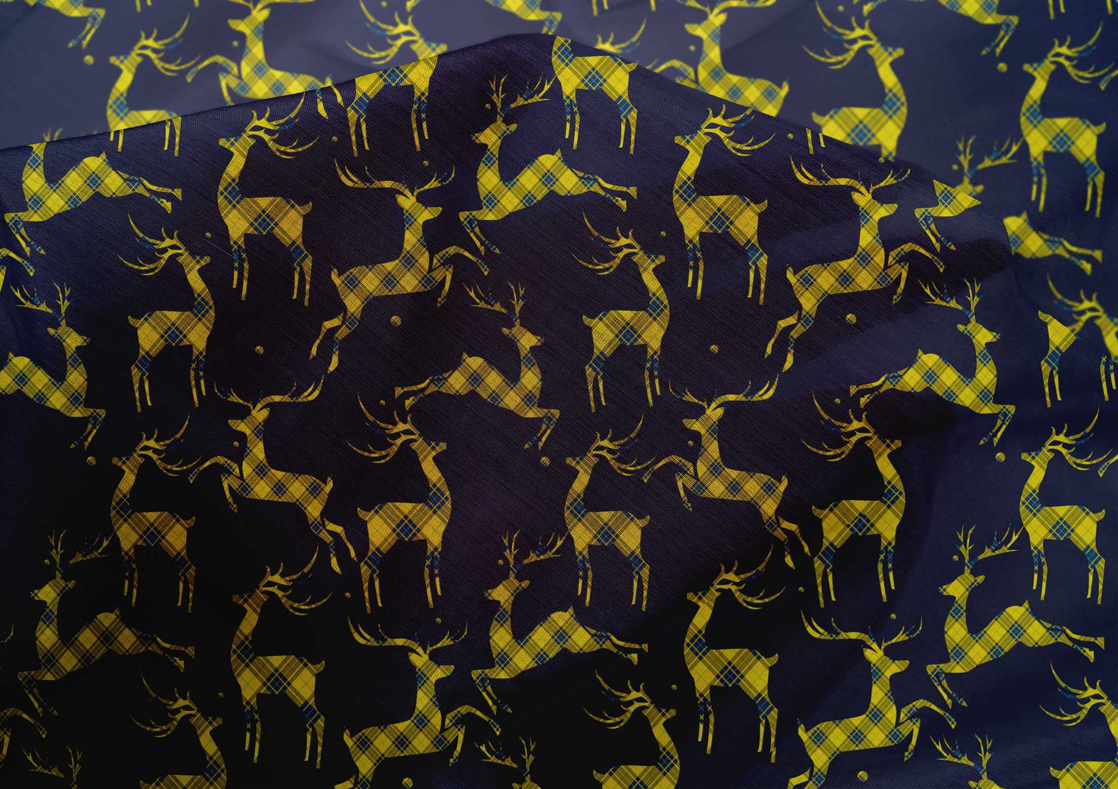 oneOone Cotton Silk Dark Blue Fabric Christmas Reindeer Lumberjack Fabric For Sewing Printed Craft Fabric By The Yard 42 Inch Wide
