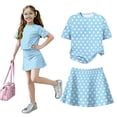 thumbnail image 3 of Summer Outfits for Children Girls Size 8 Cute Two Piece Outfits Tracksuit Casual Short Sleeve T Shirt and Skirt Set Clothing Sets Light Blue 9-10 Years, 3 of 5