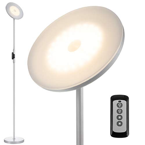 Joofo Floor Lamp,30W/2400Lume Sky LED Modern Torchiere 3 Color Temperatures Super Bright Floor Lamps-Tall Standing Pole Light with Remote Control and Touch Control for Living Room,Bed ,Platinum Silver