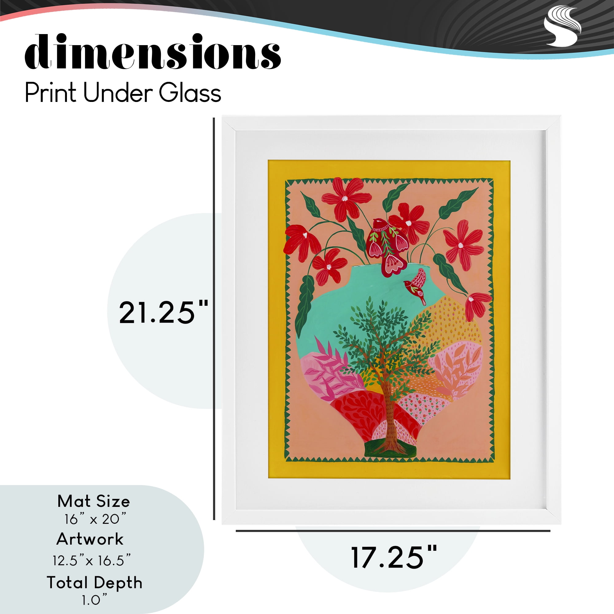 Folk Patterned Hope Vase White Framed Print Under Glass, design by Nabeela Rumi