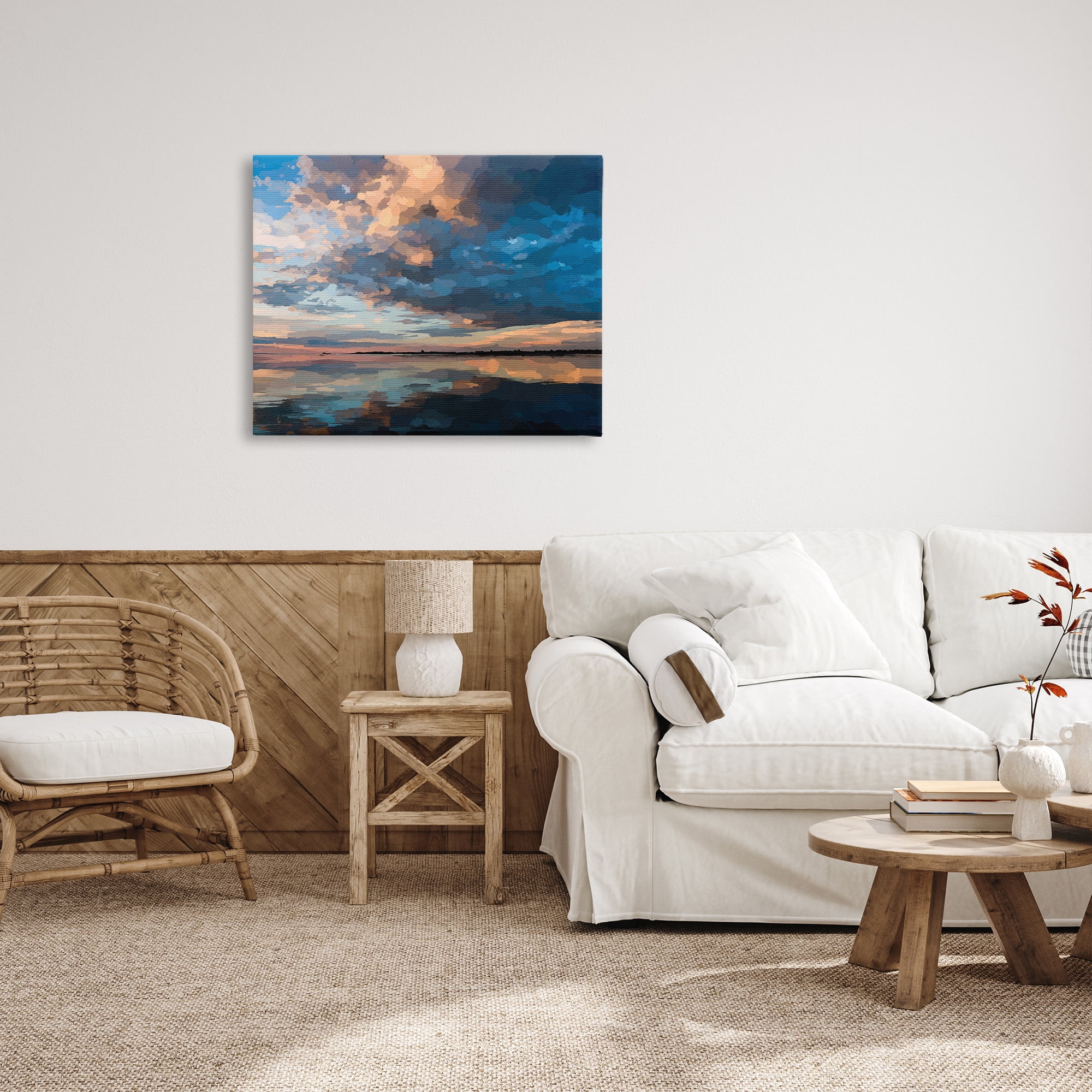Stupell Industries Clouds & Sunset Reflection Landscape Painting Gallery Wrapped Canvas Art Print Wall Art, 40 x 30